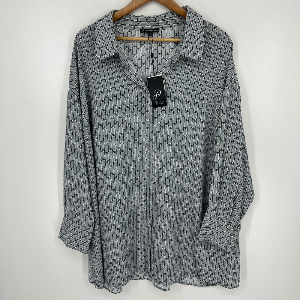 Adrianna Papell Blue Fog Classic Chain Button Down Blouse Size 3X New NWT